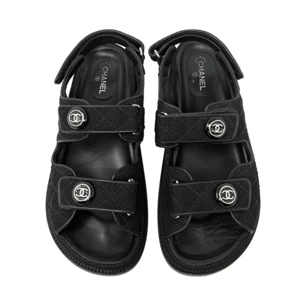 Chanel Quilted Fabric Logo Double Strap Flat Sandals Size 40